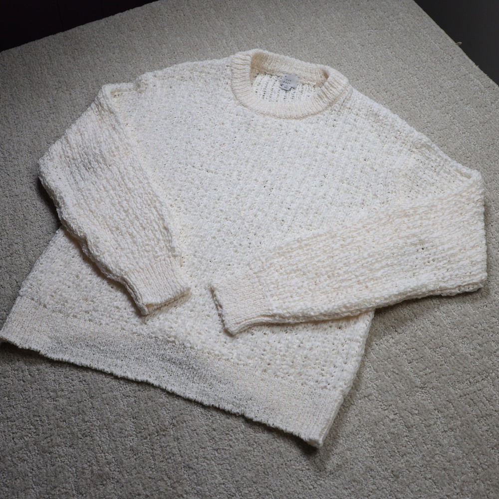A New Day Womens XL Cream Textured Open Knit Crewneck Sweater New